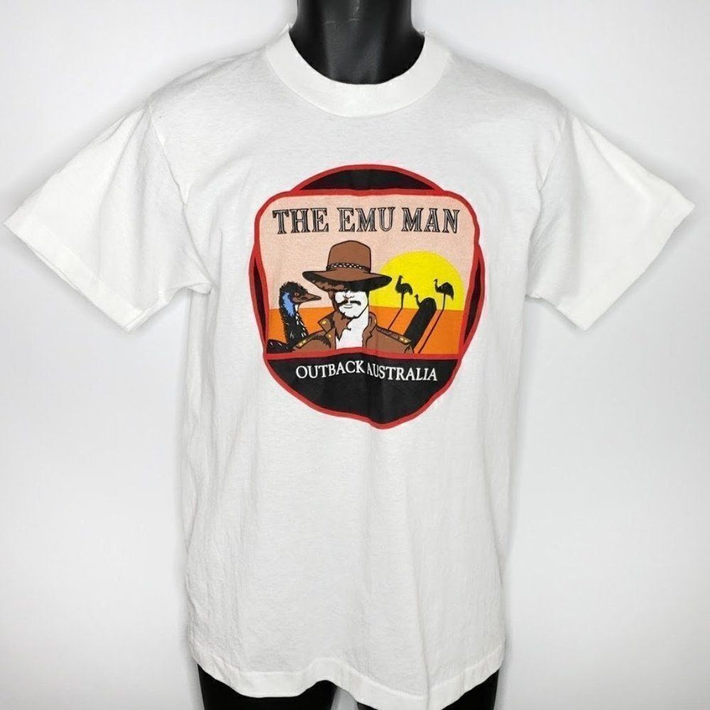 The Emu Man T Shirt Vintage 80s Outback Australia Emu Oil 50/50 Made In USA Mens
